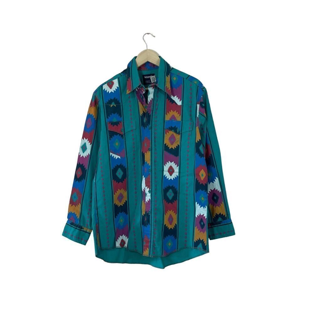 Vintage Wrangler 16-34 The Brush-Popper Shirt Southwestern Western Mens